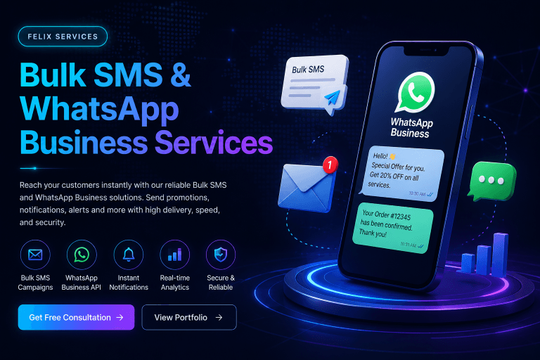 Bulk SMS and WhatsApp Business messaging services by Felix Technologies