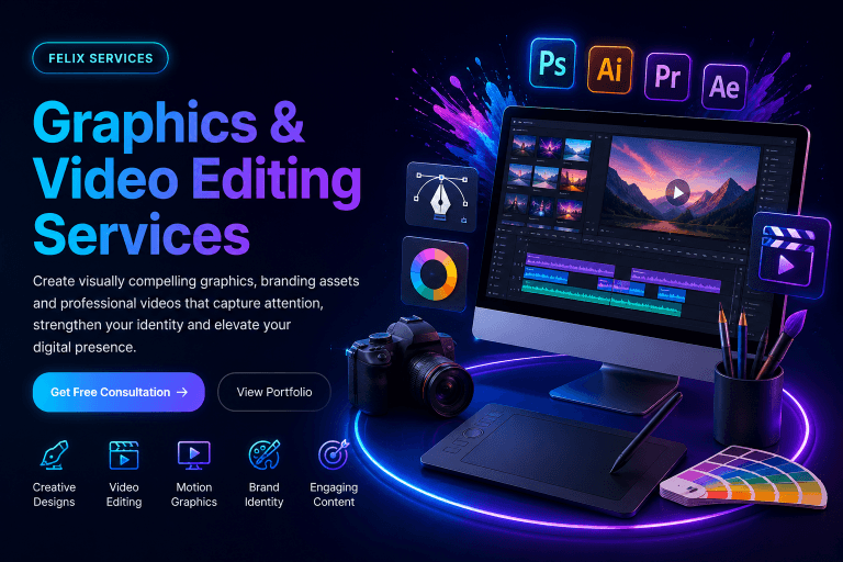 Graphics and video editing services for creative branding and digital content by Felix Technologies
